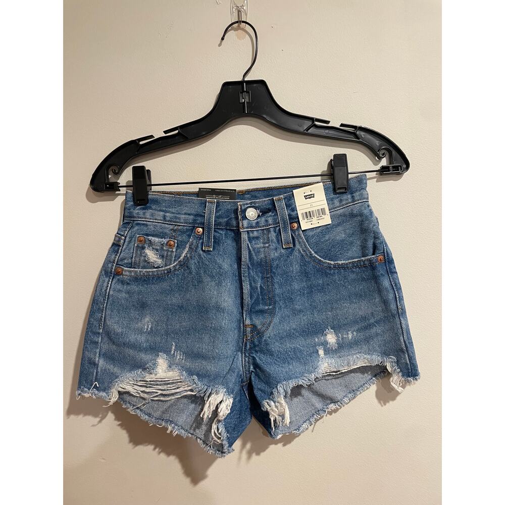 Levi's Distressed Light Blue Denim Jean Shorts - Picture 2 of 4